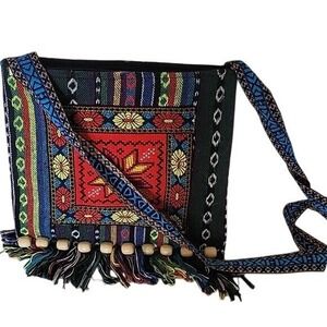 KATATSA NEW Black Red Crossbody Bag Decorative Pattern‎ and Tassels Vacation